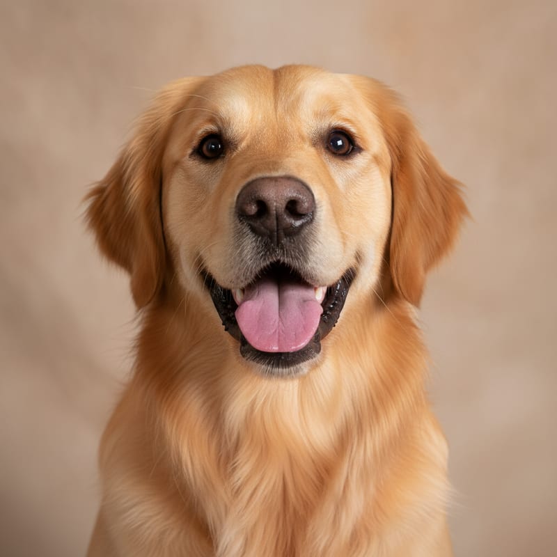 Golden retriever turned into an AI Christmas portrait — drag to compare — original photo