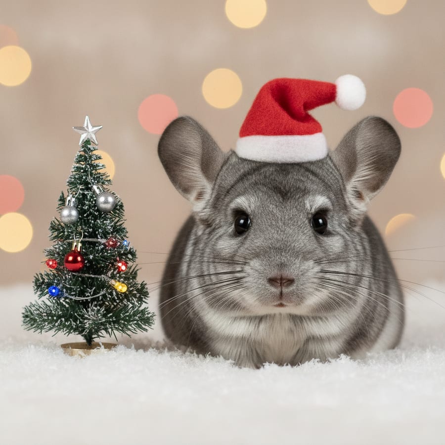 Chinchilla wearing a Santa hat — AI render