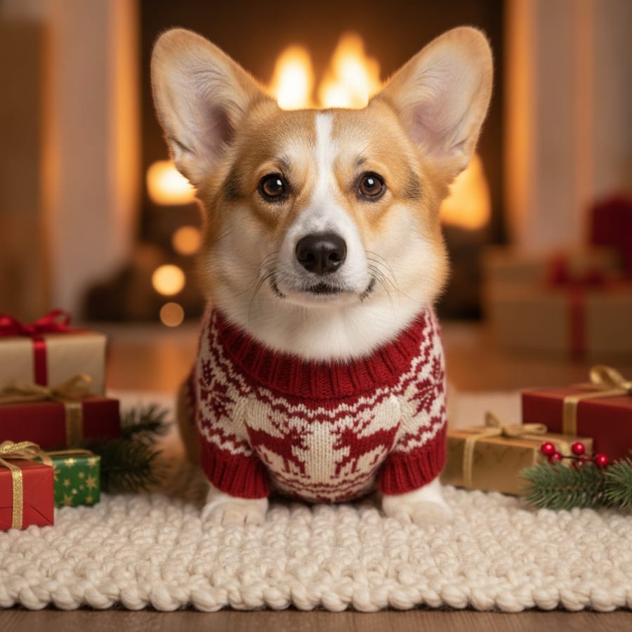 Ugly Sweater AI pet Christmas photo — AI Christmas photo