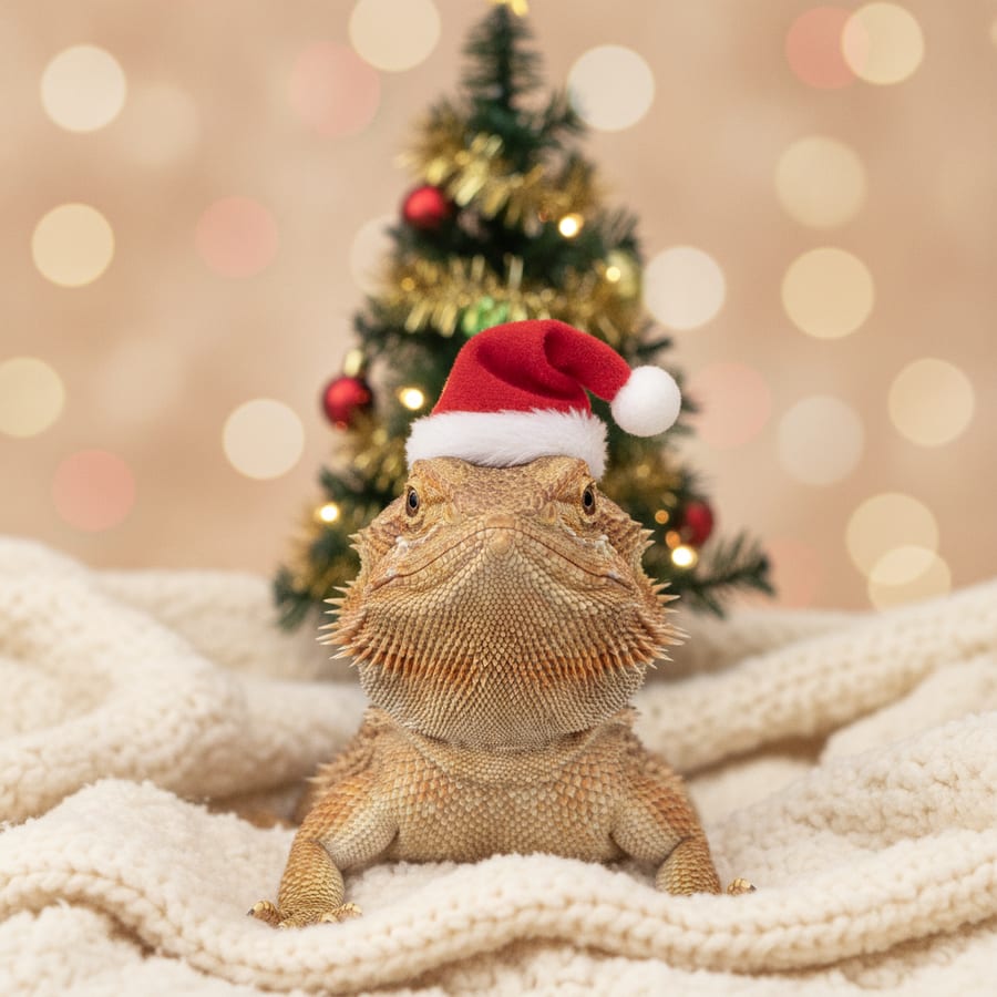 Bearded Dragon wearing a Santa hat — AI render