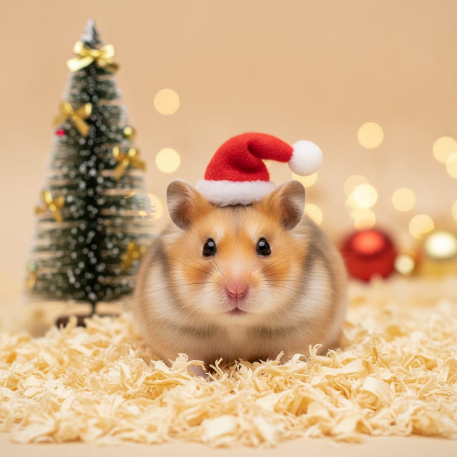 Hamster wearing a Santa hat — AI render