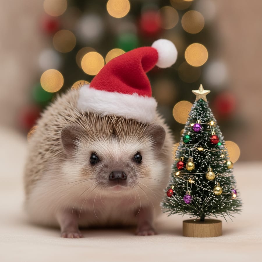 Hedgehog wearing a Santa hat — AI render