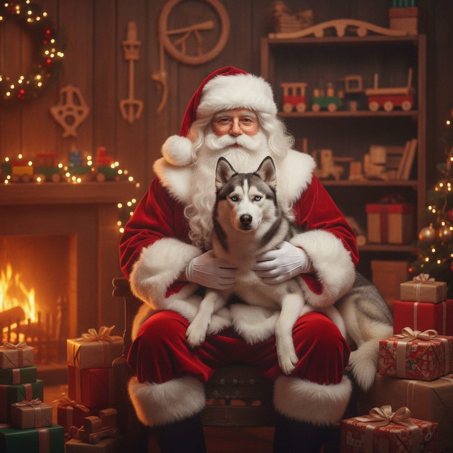 With Santa AI pet Christmas photo — AI Christmas photo