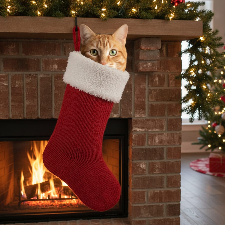 Stocking AI pet Christmas photo — AI Christmas photo
